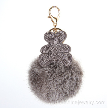 Pom Keychain de pele de urso de veludo strass completo Coreia do Sul